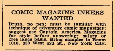 Comic Magazine Inkers Wanted 1942